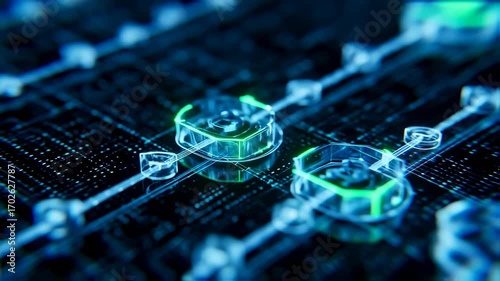 Close-up glowing futuristic circuit board