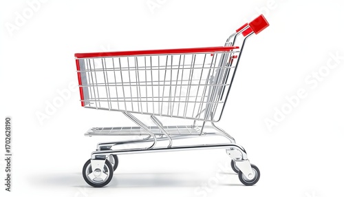 Supermarket Shopping Cart on Clean White Background