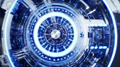 Circular futuristic tech design, blue glowing rings