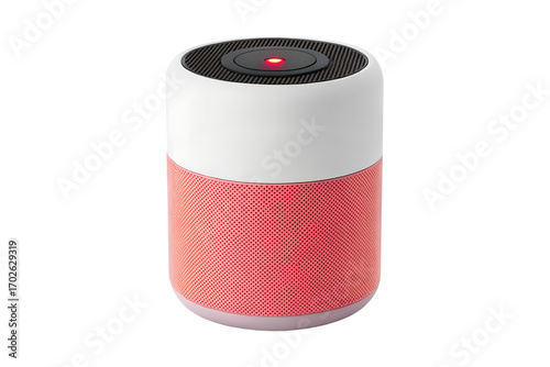 Modern white and red cylindrical speaker isolated on white background