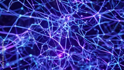 Abstract network of glowing lines and points in vibrant blue and purple hues