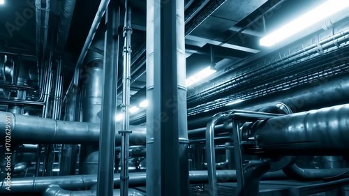 Industrial complex network of pipes and metal structures