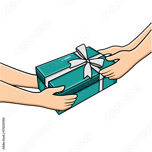 Vector Hands Giving Gift Box To Another Hands Gifting And Receiving Gift Concept Vector Illustration