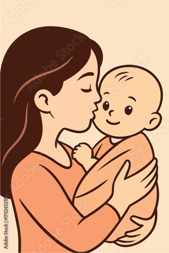 vector illustration of a style mother kissing baby