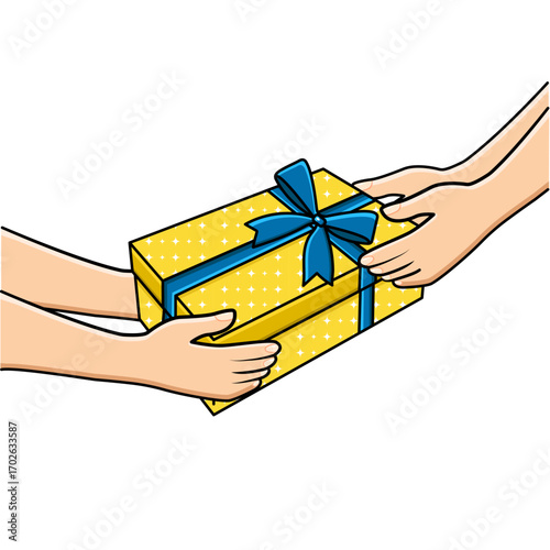 Vector Hands Giving Gift Box To Another Hands Gifting And Receiving Gift Concept Vector Illustration