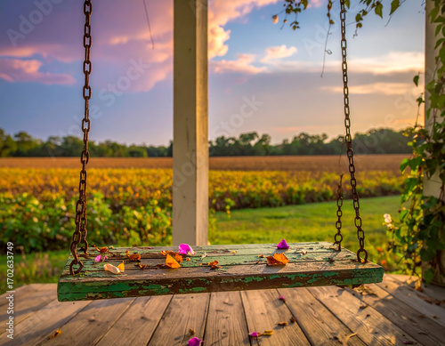 Vintage Porch Swing on Mississippi Delta Farmhouse - Southern Comfort