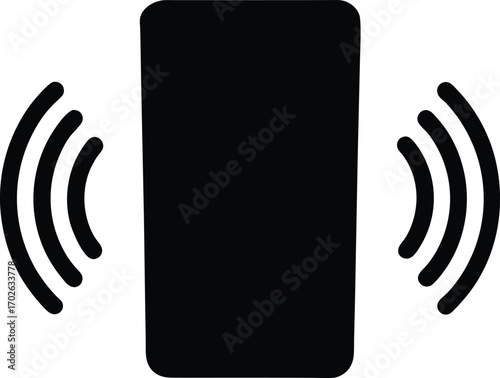 black smartphone vibration icon with signal waves on both sides flat design