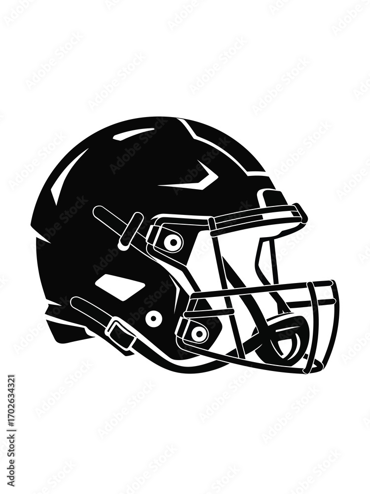 Fototapeta premium Black american football helmet silhouette isolated on white background