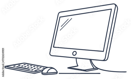 computer monitor with mouse and keyboard vector illustration 