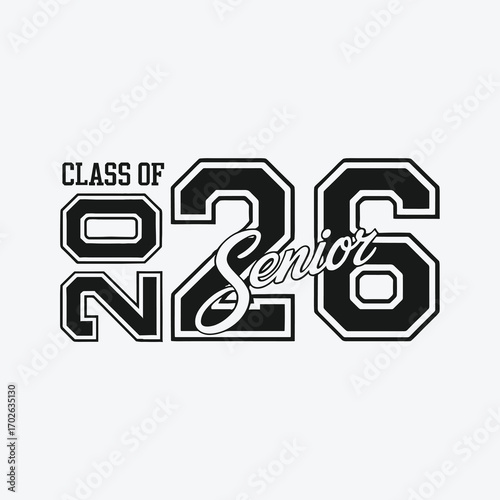Class of 2026 Senior Design with Bold Typography and Distressed Numbers, Perfect for Graduation T-shirts, Custom Apparel, and Senior Year Event Merchandise