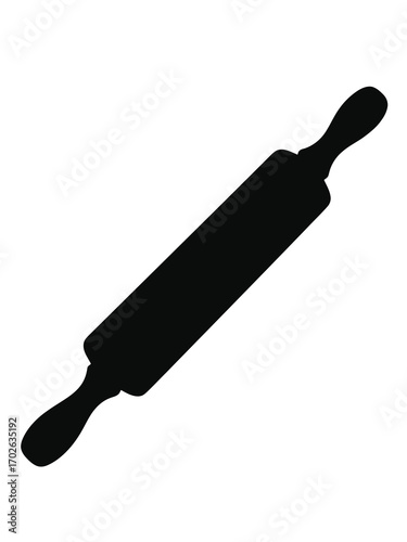 Black silhouette of a classic wooden rolling pin on a white background