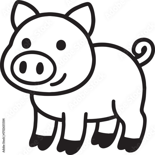 Simple cartoon pig drawing for children silhouette white background