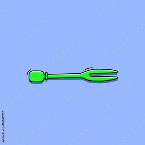 Green Disposable Plastic Fruit Cocktail Fork Mini Fork Picker Blue Background Vector Illustration