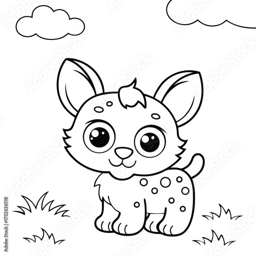 Cute cartoon hyena cub with spots illustration black and white