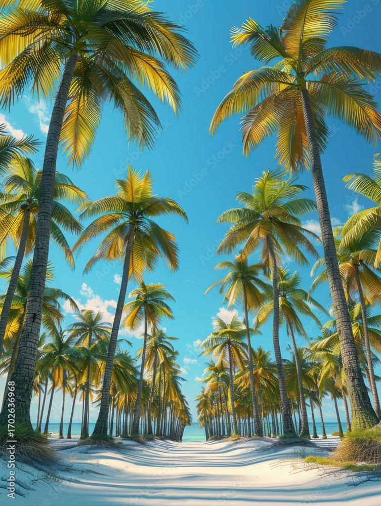 Obraz premium Tropical Paradise with Palm Trees and Clear Blue Sky