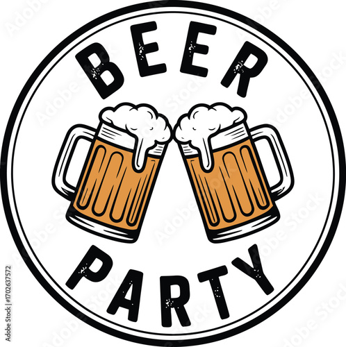 Beer party celebration vector illustration, cheers with beer mugs, Oktoberfest festive drink design