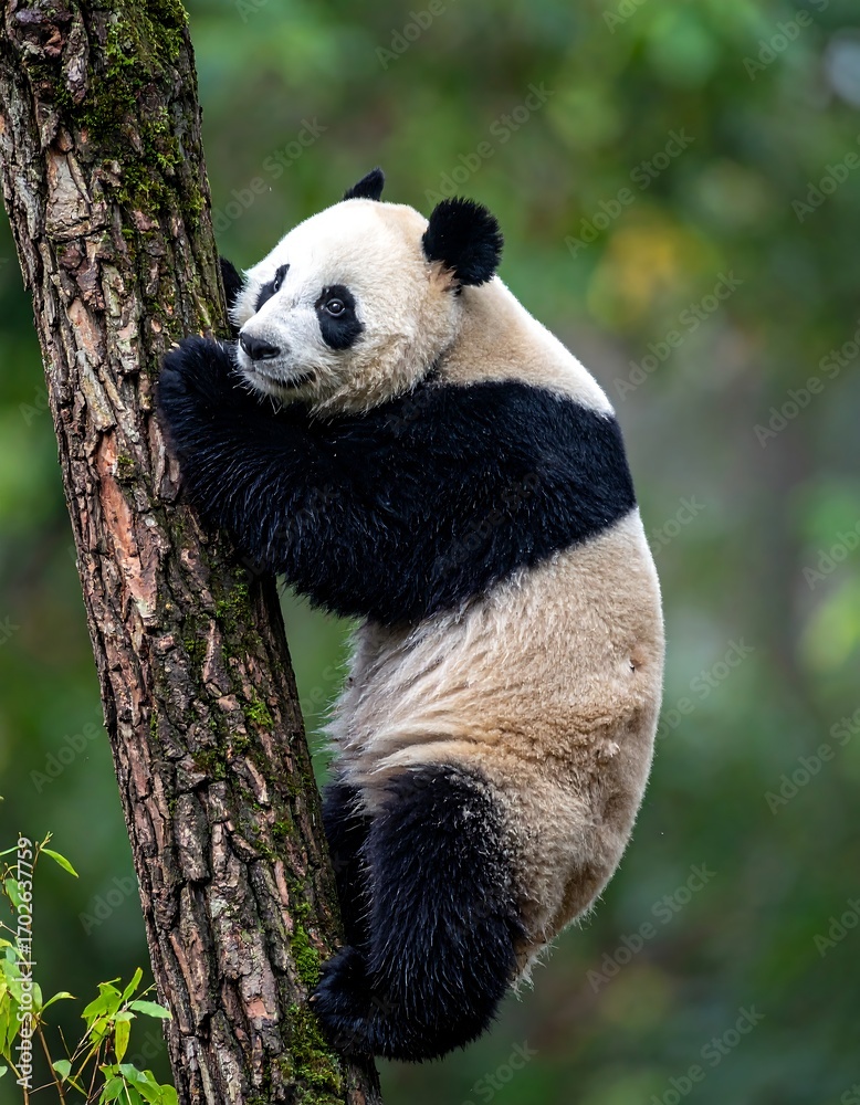 Obraz premium Panda climbing a tree