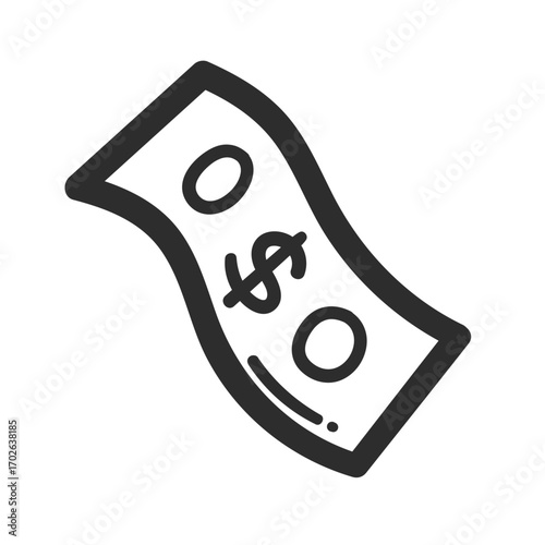 Financial Symbol: A simple illustration of a dollar bill, gracefully drawn with a pencil. It symbolizes economy.