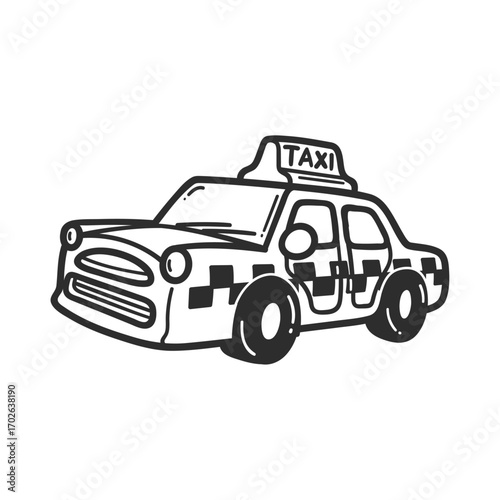 Taxi Cab Doodle: A simple, stylized doodle of a classic taxi cab, ready to whisk you away on a city adventure. The illustration, devoid of color, lets imagination fill the open road. 