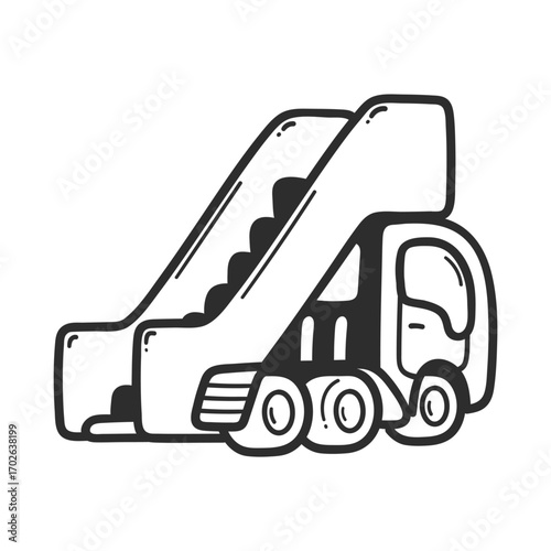 Aircraft Boarding Stairs Illustration: A simple, line-art illustration of an aircraft boarding stairs vehicle. Perfect for aviation or travel-related designs.