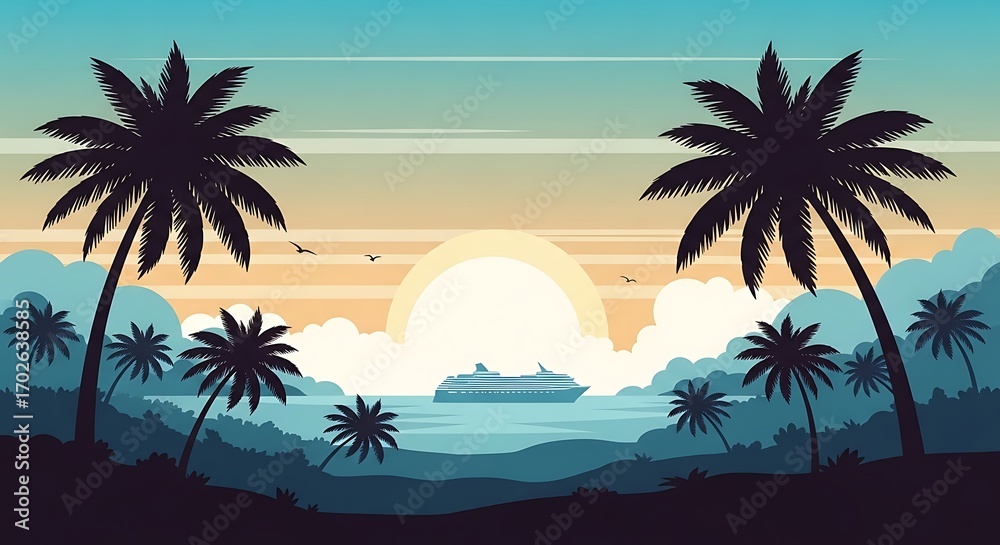 Obraz premium Tranquil Sunset Cruise Tropical Paradise.