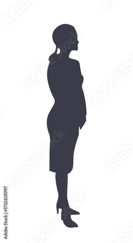 Silhouette of a Professional Woman: The graceful silhouette of a woman in a business professional pose, portraying confident elegance and modern sophistication.