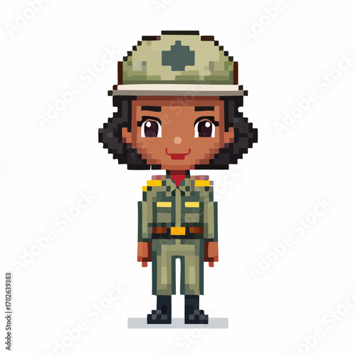 Pixel Art Female Soldier Character in Uniform
