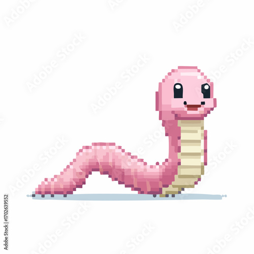 Pixel Funny Worm Icon Retro Game Character