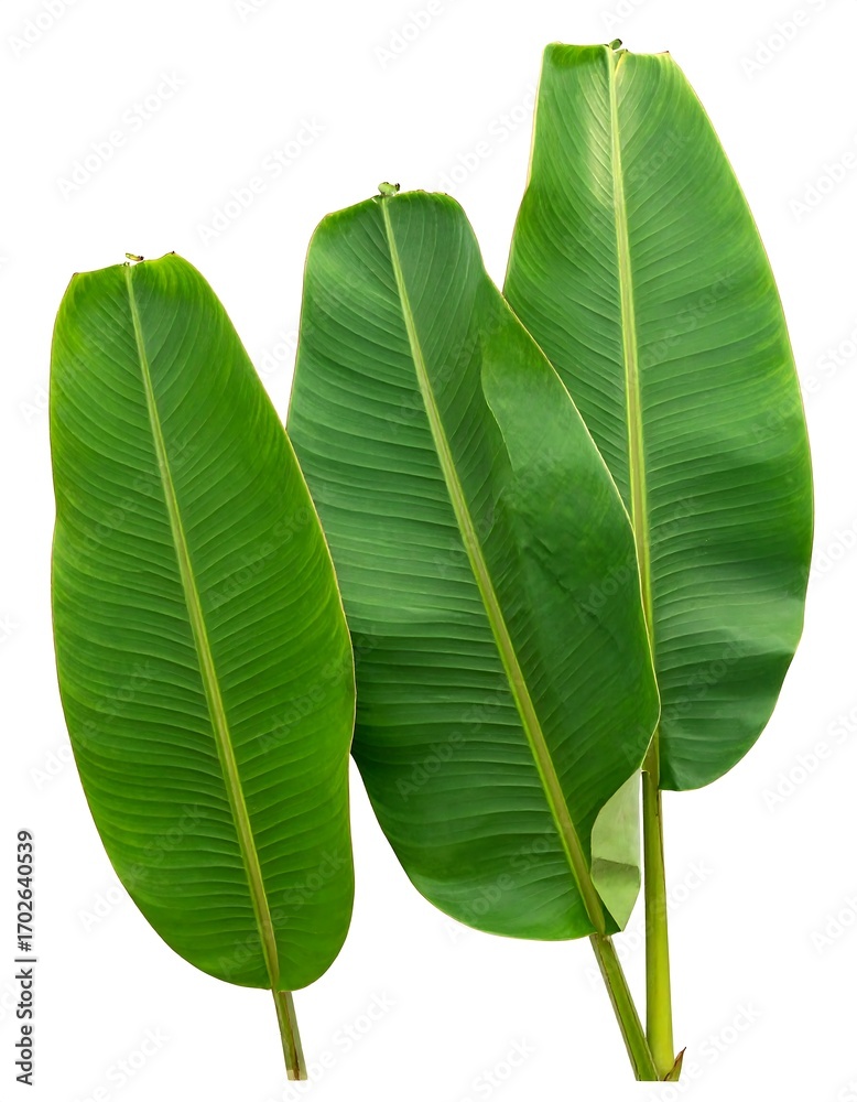 Obraz premium Three vibrant green banana leaves