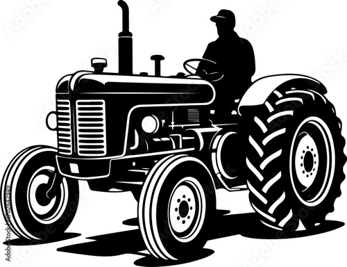 old tractor silhouette vector illustration