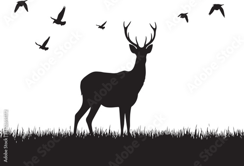 black vector image of deer