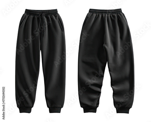 Black drawstring sweatpants, front and back view