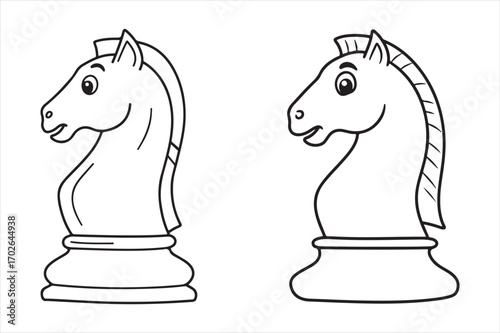 Two chess knight pieces outlined for fun silhouette white background