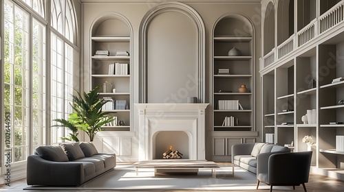 Beautiful Apartment, Sofa, Chair, Dining Table wall Mockup Interior design of modern living room