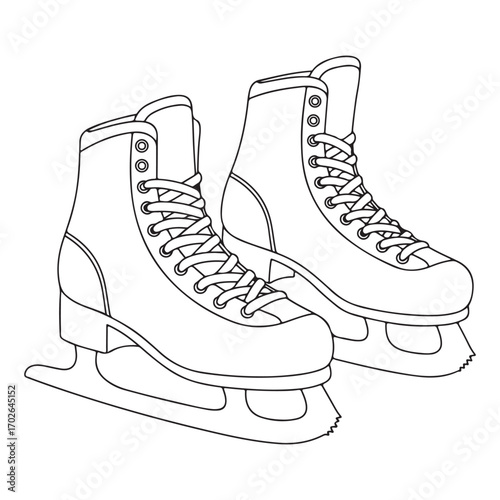 Pair of figure skates ready for the ice silhouette white background