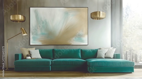 Beautiful Apartment, Sofa, Chair, Dining Table wall Mockup Interior design of modern living room