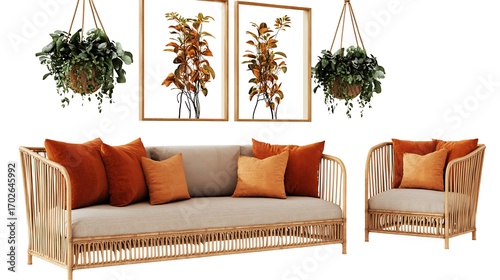 Beautiful Apartment, Sofa, Chair, Dining Table wall Mockup Interior design of modern living room