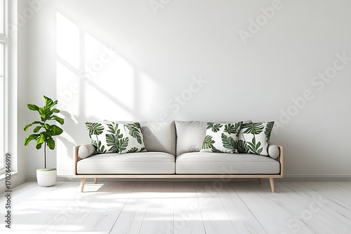 Beautiful Apartment, Sofa, Chair, Dining Table wall Mockup Interior design of modern living room