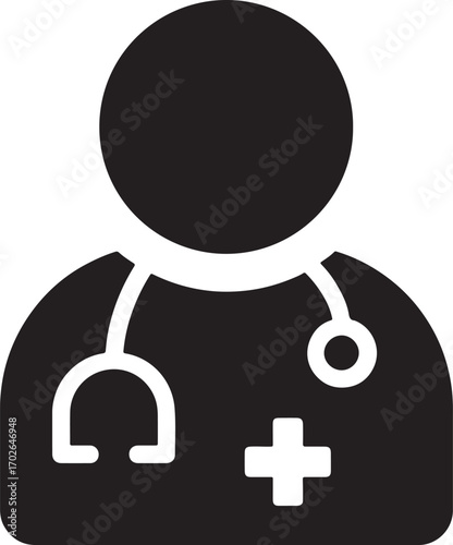 doctor, physician, medical, healthcare, health, stethoscope, cross, plus sign, symbol, icon, silhouette, person, professional, clinic, hospital, medicine, care, treatment, diagnosis, consultation, med
