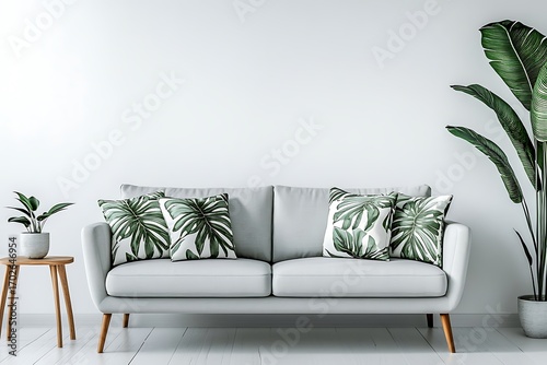 Beautiful Apartment, Sofa, Chair, Dining Table wall Mockup Interior design of modern living room