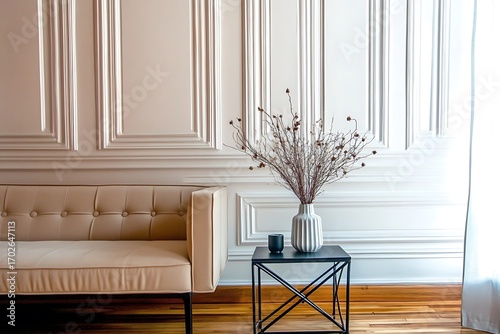 Beautiful Apartment, Sofa, Chair, Dining Table wall Mockup Interior design of modern living room