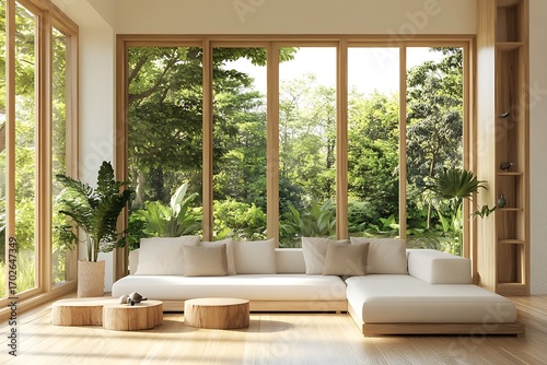 Beautiful Apartment, Sofa, Chair, Dining Table wall Mockup Interior design of modern living room