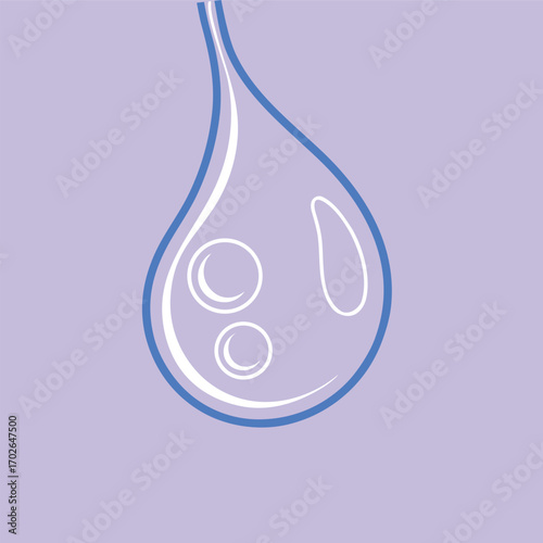 Minimalist water droplet illustration on soft purple background with abstract shapes inside. Clean vector design perfect for skincare, hydration, or science visuals. Modern, elegant, and fluid style.