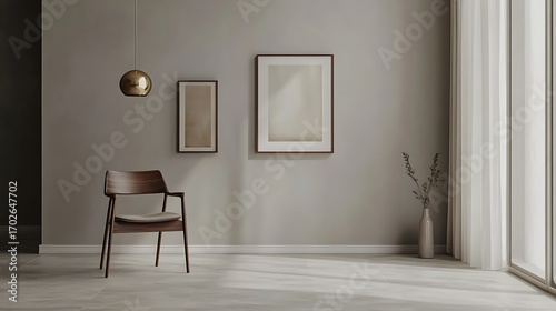 Beautiful Apartment, Sofa, Chair, Dining Table wall Mockup Interior design of modern living room