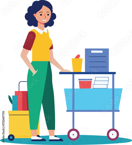 woman with shopping cart  on transparent background