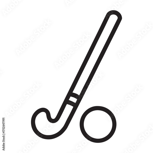Field hockey stick and ball icon simple outline silhouette white background
