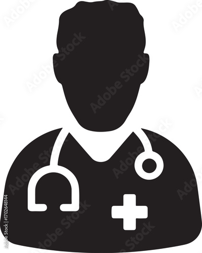 doctor, physician, medical, healthcare, health, stethoscope, cross, plus sign, symbol, icon, silhouette, person, professional, clinic, hospital, medicine, care, treatment, diagnosis, consultation, med