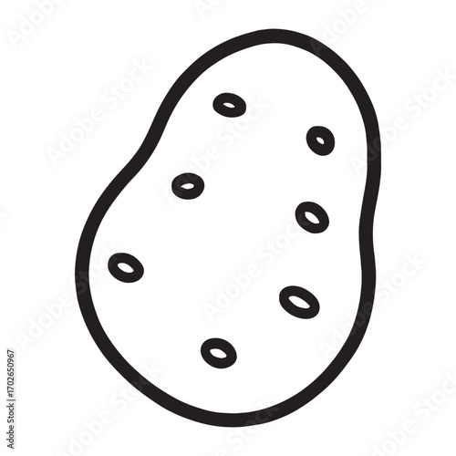 Simple black and white potato outline drawing silhouette white background