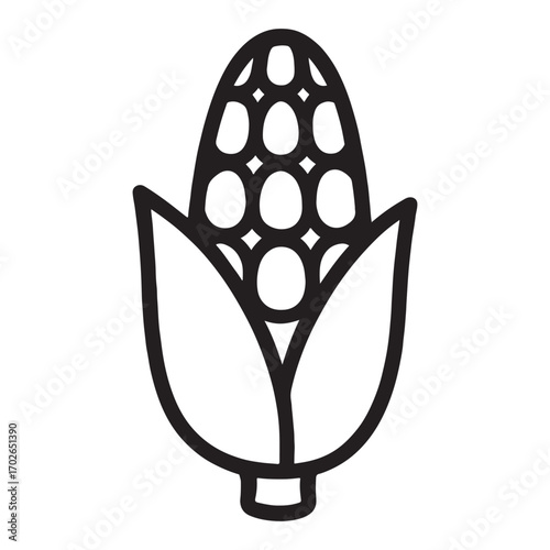 Simple hand drawn corn ear outline art silhouette white background