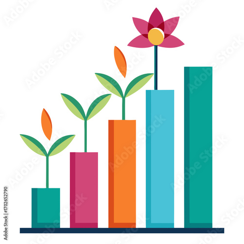 Vector design of abstract bar chart with flower 